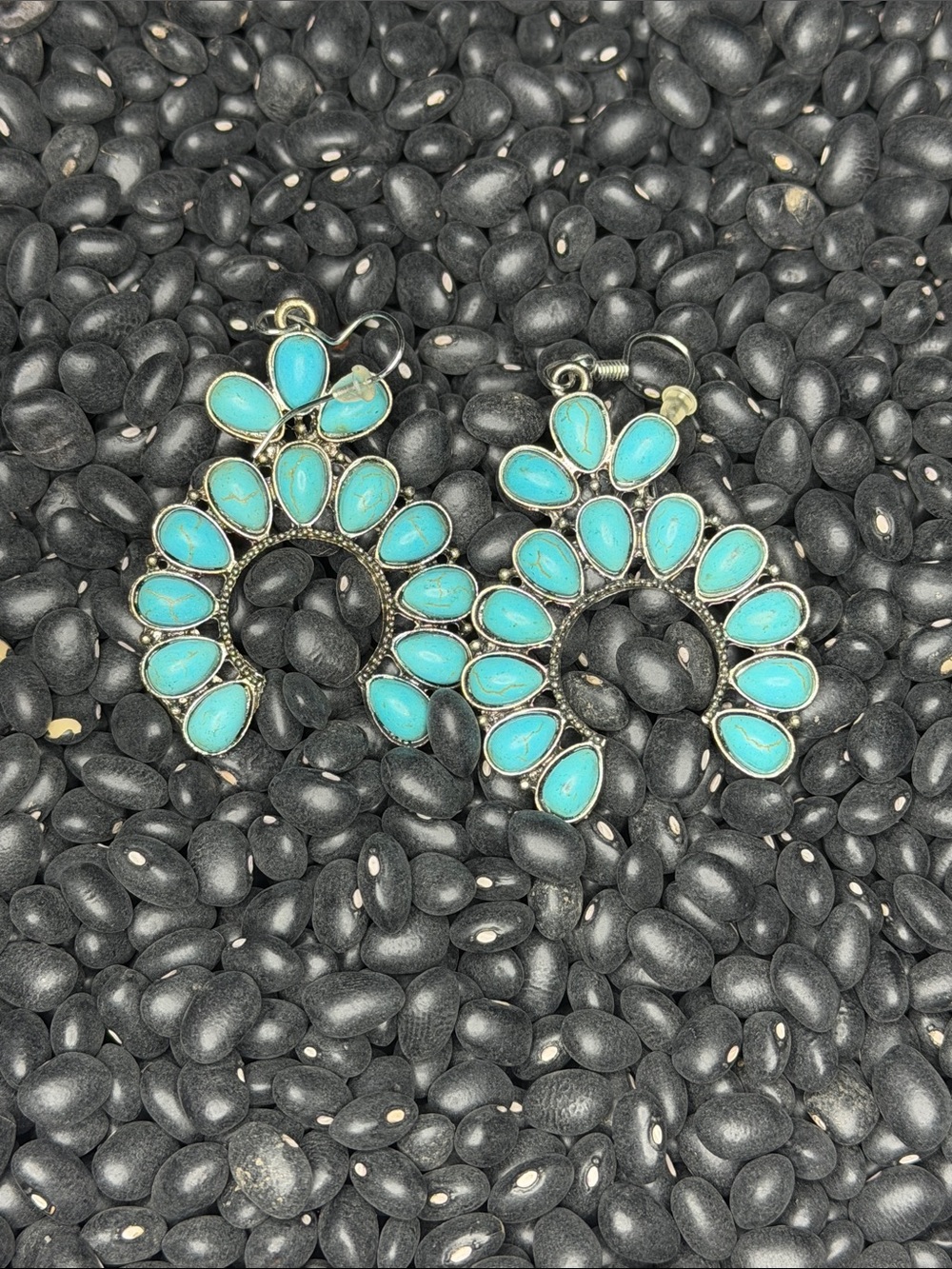 Faux Turquoise Teardrop Cluster Dangle Earrings - Women Jewelry